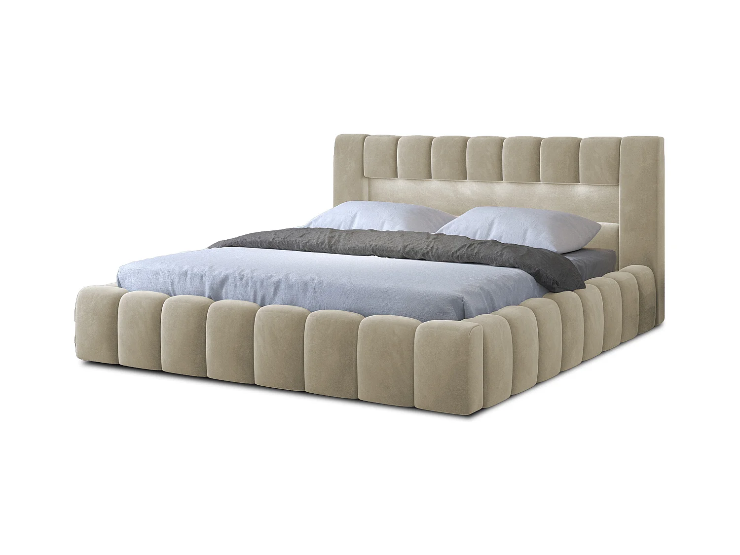 Lit coffre Luto prestige - Design tapissé velours et Led-Beige clair-180x200