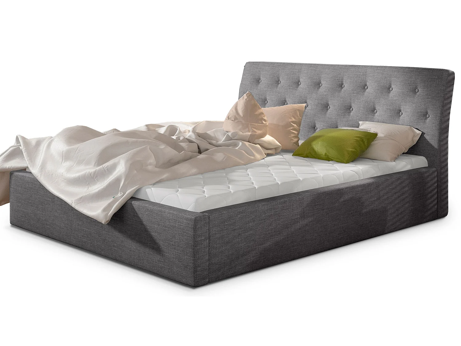 Cama acolchada de tela Venizia-Gris claro-140x200 cm-Versión caja