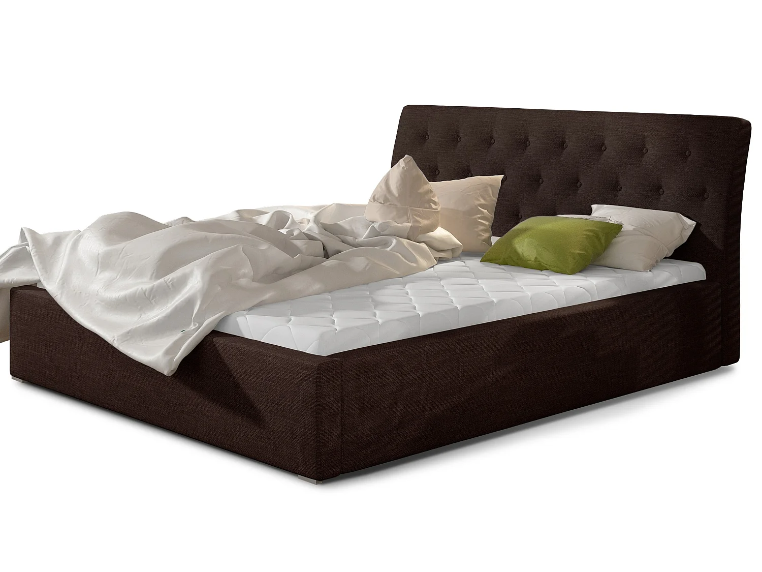 Cama acolchada de tela Venizia-Gris claro-140x200 cm-Versión caja