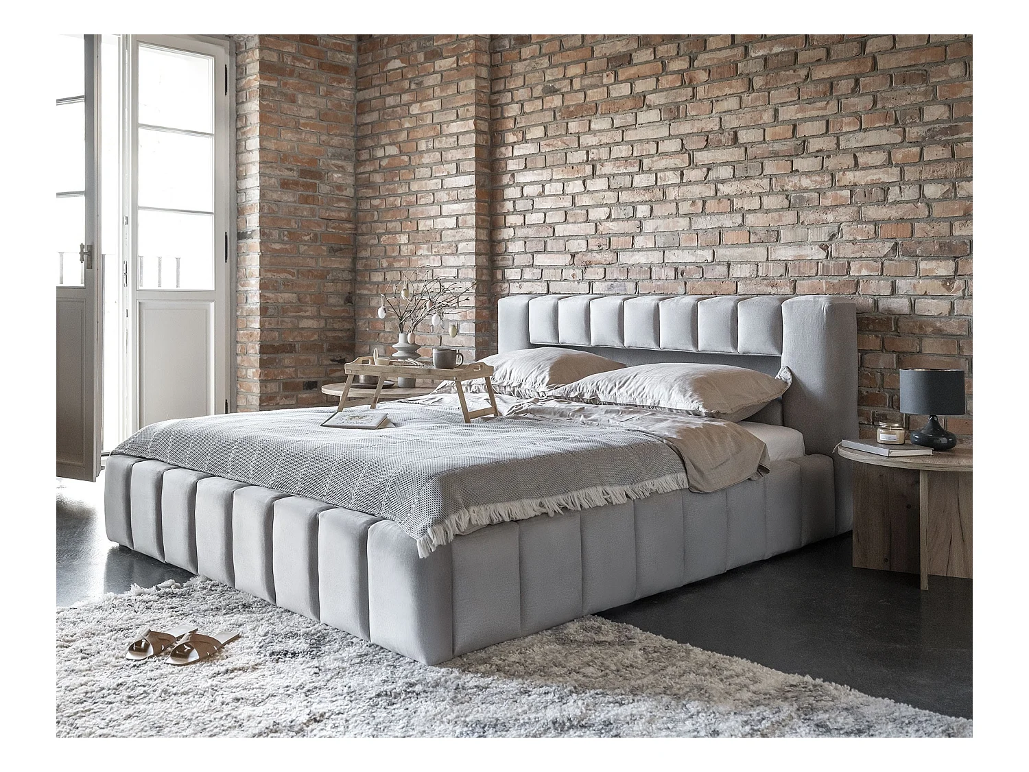 Lit coffre Luto prestige - Design tapissé velours et Led-Gris clair-160x200