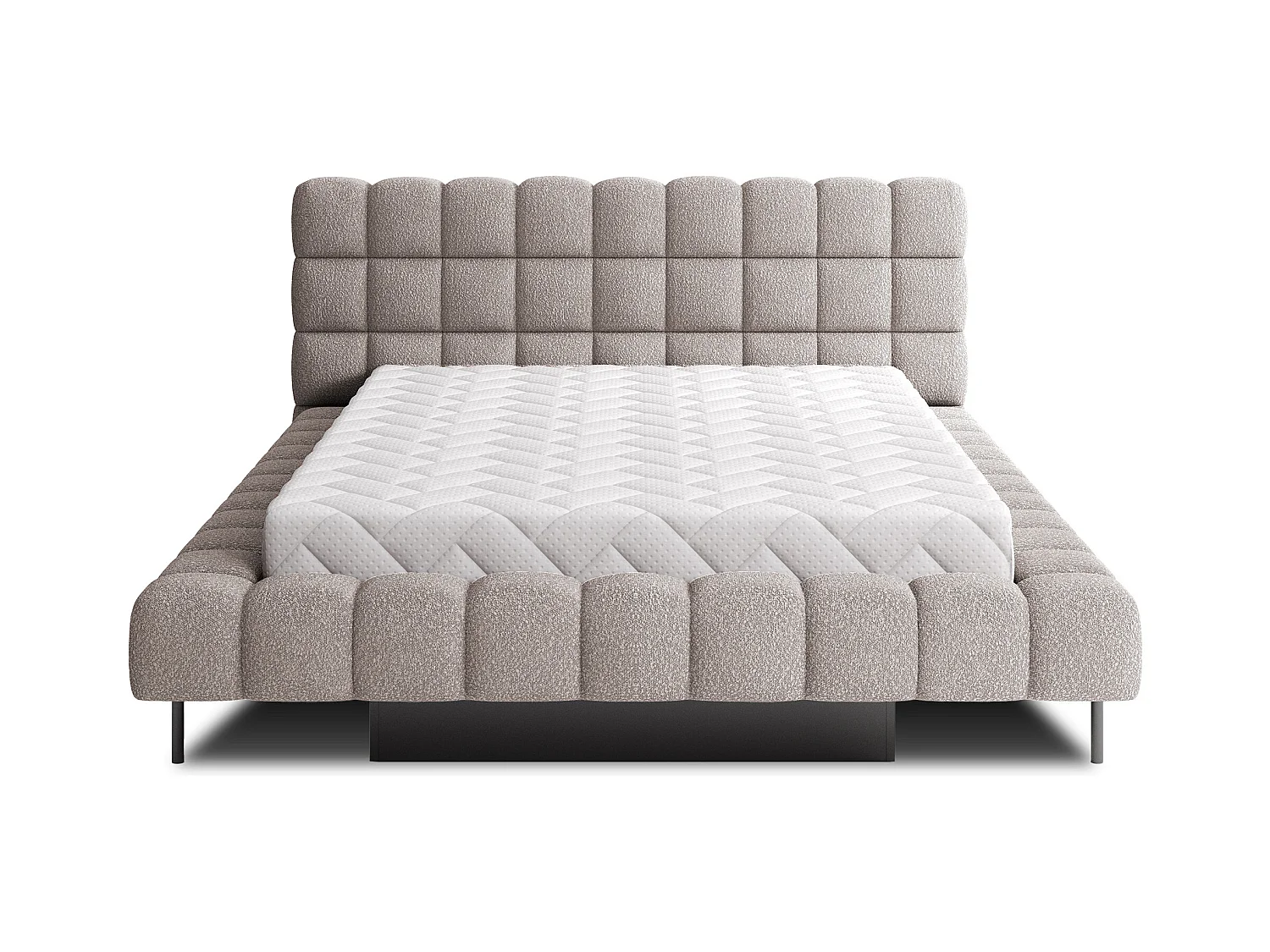 Lit avec coffre de rangement Kopa prestige – Revêtement tissu capitonné-Gris taupe-140x200