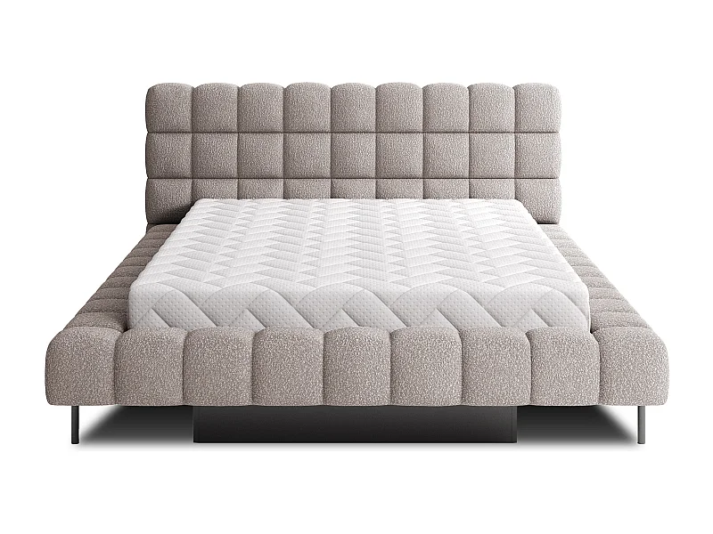Bed met Kopa prestige opbergbox – Gewatteerde stoffen bekleding-Kleur Taupe grijs-Slapen 140x200cm
