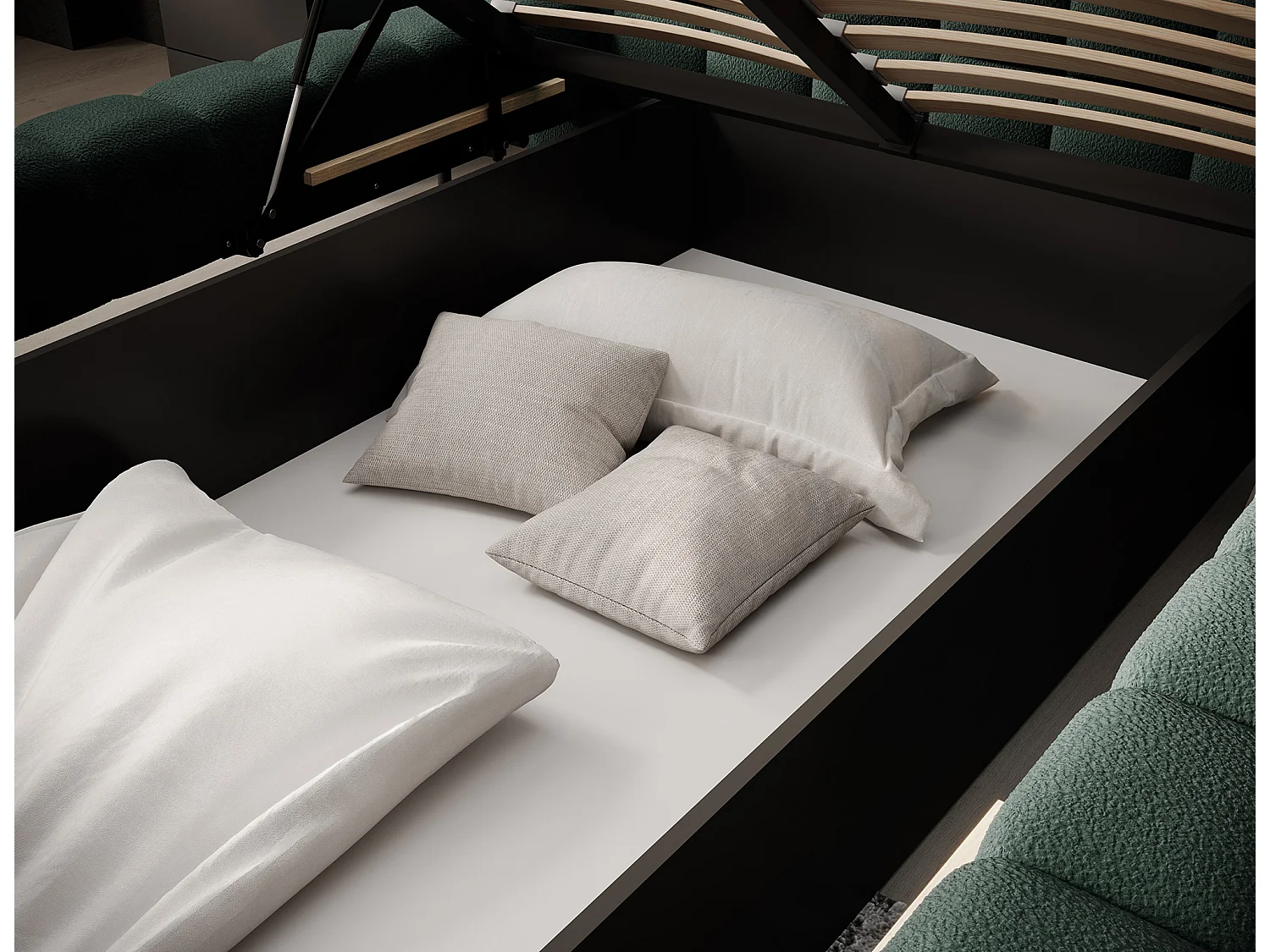 Lit avec coffre de rangement Kopa prestige – Revêtement tissu capitonné-Vert foncé-160x200