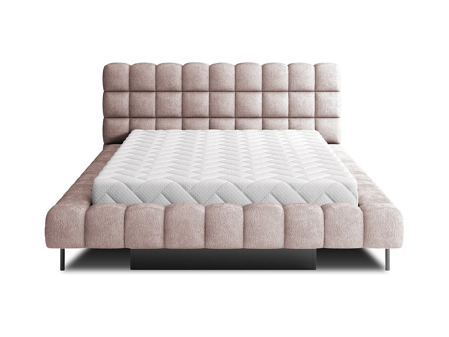 Lit avec coffre de rangement Kopa prestige – Revêtement tissu capitonné-Rose clair-140x200