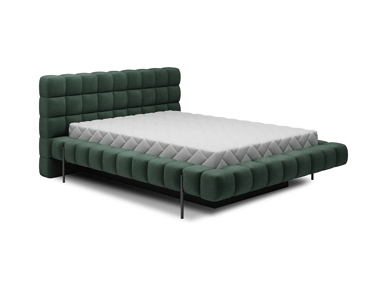 Lit avec coffre de rangement Kopa prestige – Revêtement tissu capitonné-Vert foncé-140x200