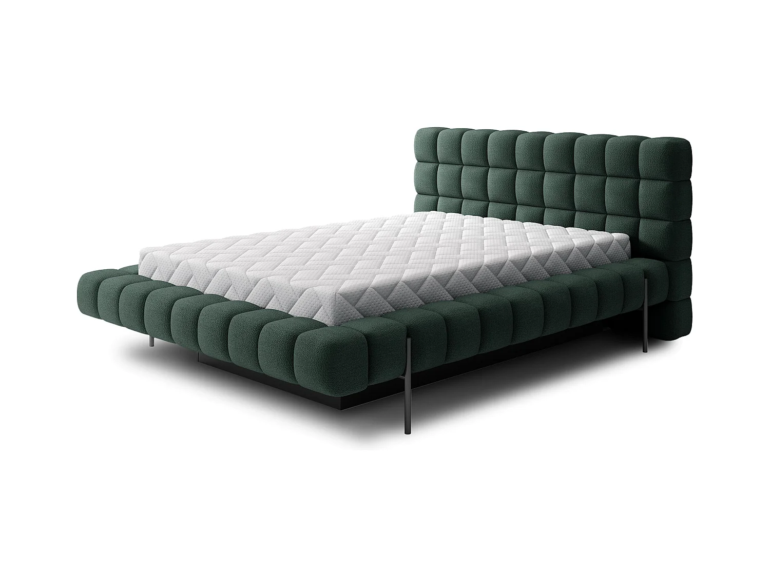 Lit avec coffre de rangement Kopa prestige – Revêtement tissu capitonné-Vert foncé-140x200