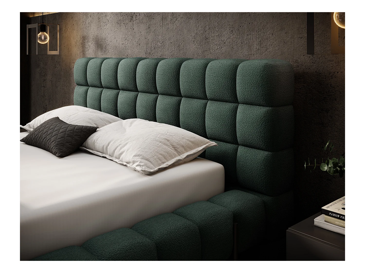 Lit avec coffre de rangement Kopa prestige – Revêtement tissu capitonné-Vert foncé-140x200