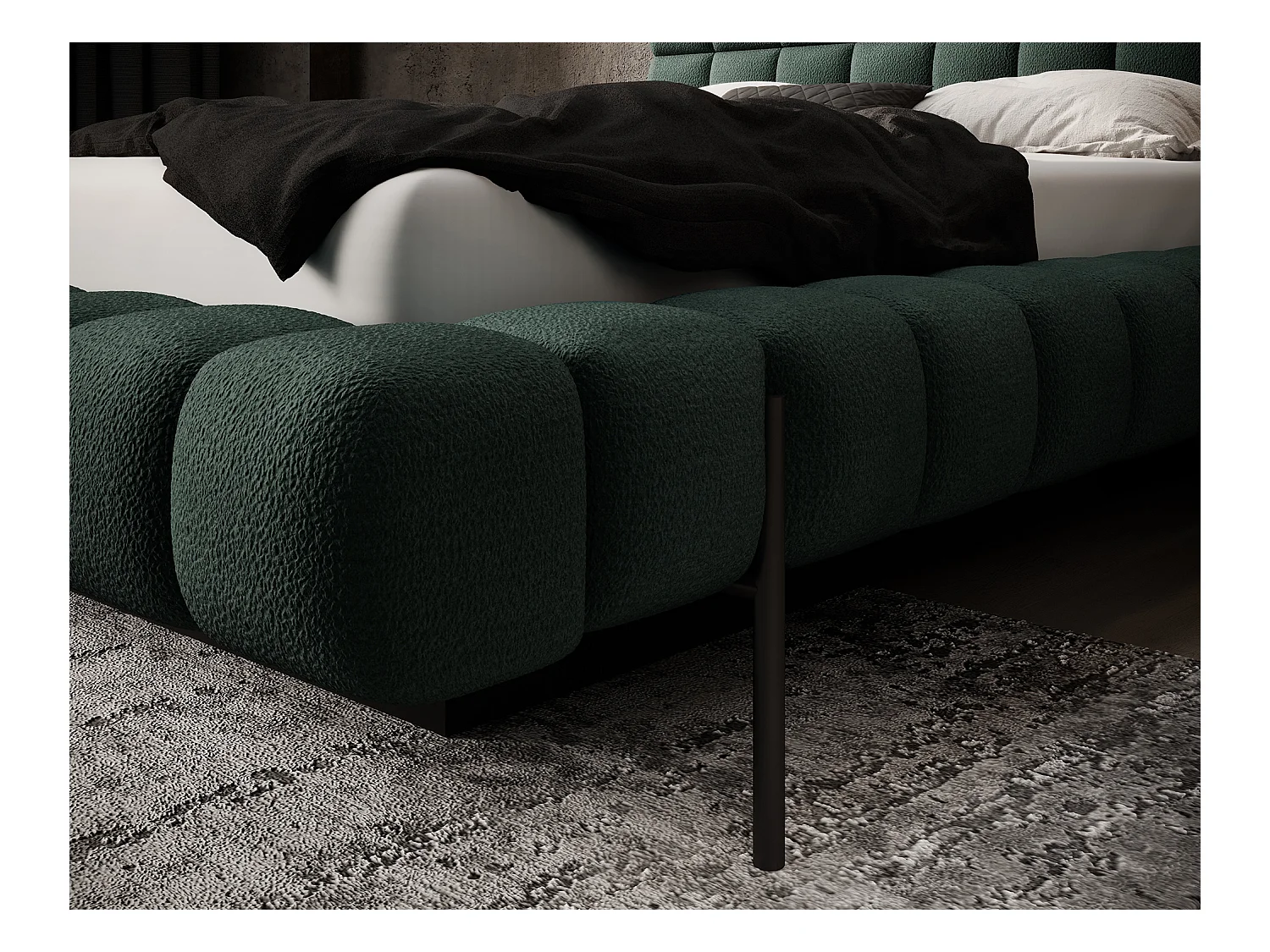 Lit avec coffre de rangement Kopa prestige – Revêtement tissu capitonné-Vert foncé-140x200