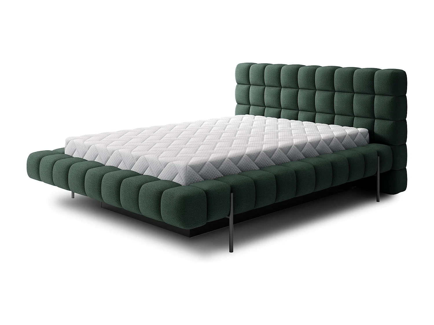 Lit avec coffre de rangement Kopa prestige – Revêtement tissu capitonné-Vert foncé-140x200