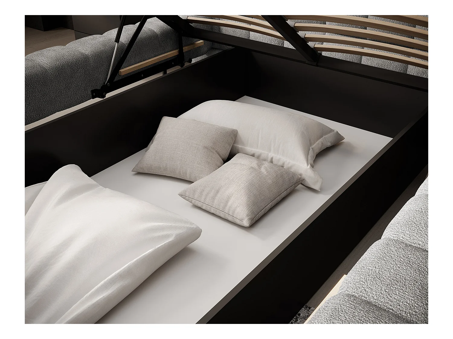 Lit avec coffre de rangement Kopa prestige – Revêtement tissu capitonné-Gris-180x200