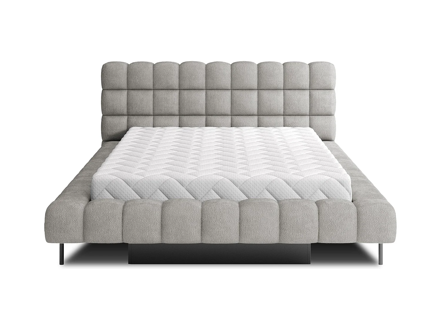 Lit avec coffre de rangement Kopa prestige – Revêtement tissu capitonné-Gris-180x200