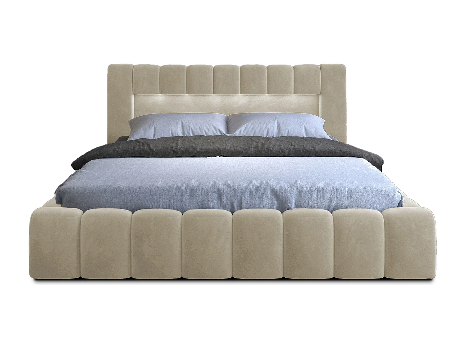 Lit coffre Luto prestige - Design tapissé velours et Led-Beige clair-140x200