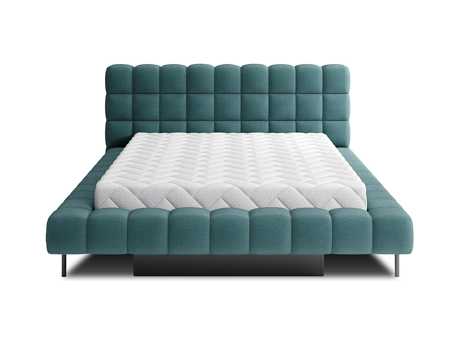 Lit avec coffre de rangement Kopa prestige – Revêtement tissu capitonné-Vert emeraude-140x200