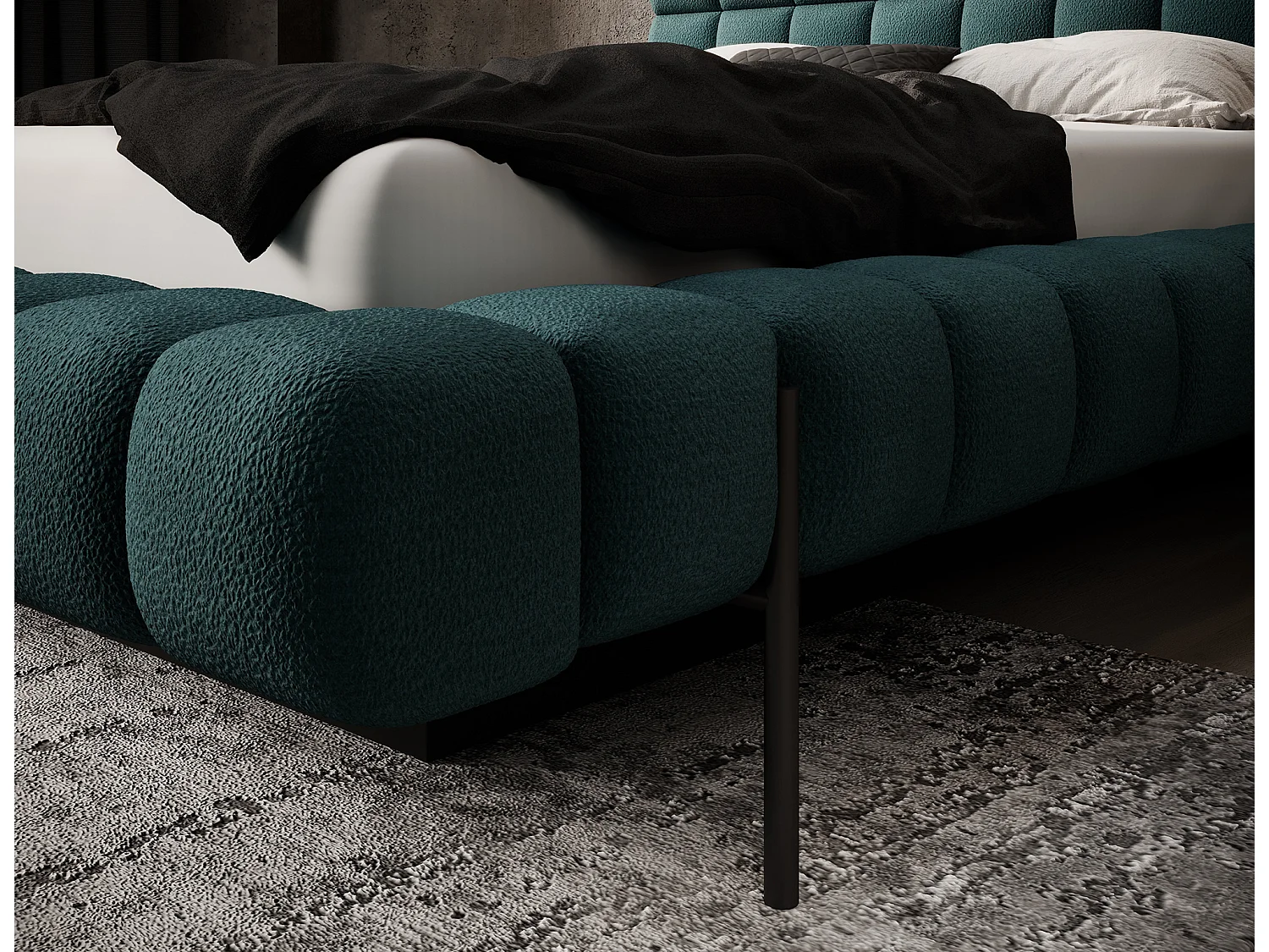 Bed met Kopa prestige opbergbox – Gewatteerde stoffen bekleding-Kleur smaragdgroen-Slapen 140x200cm