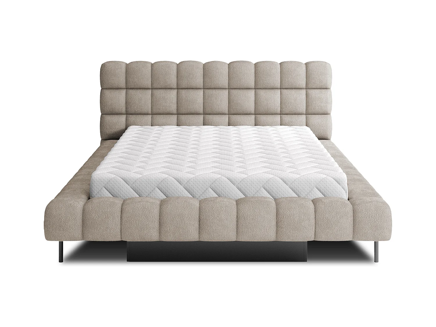 Lit avec coffre de rangement Kopa prestige – Revêtement tissu capitonné-Beige-160x200