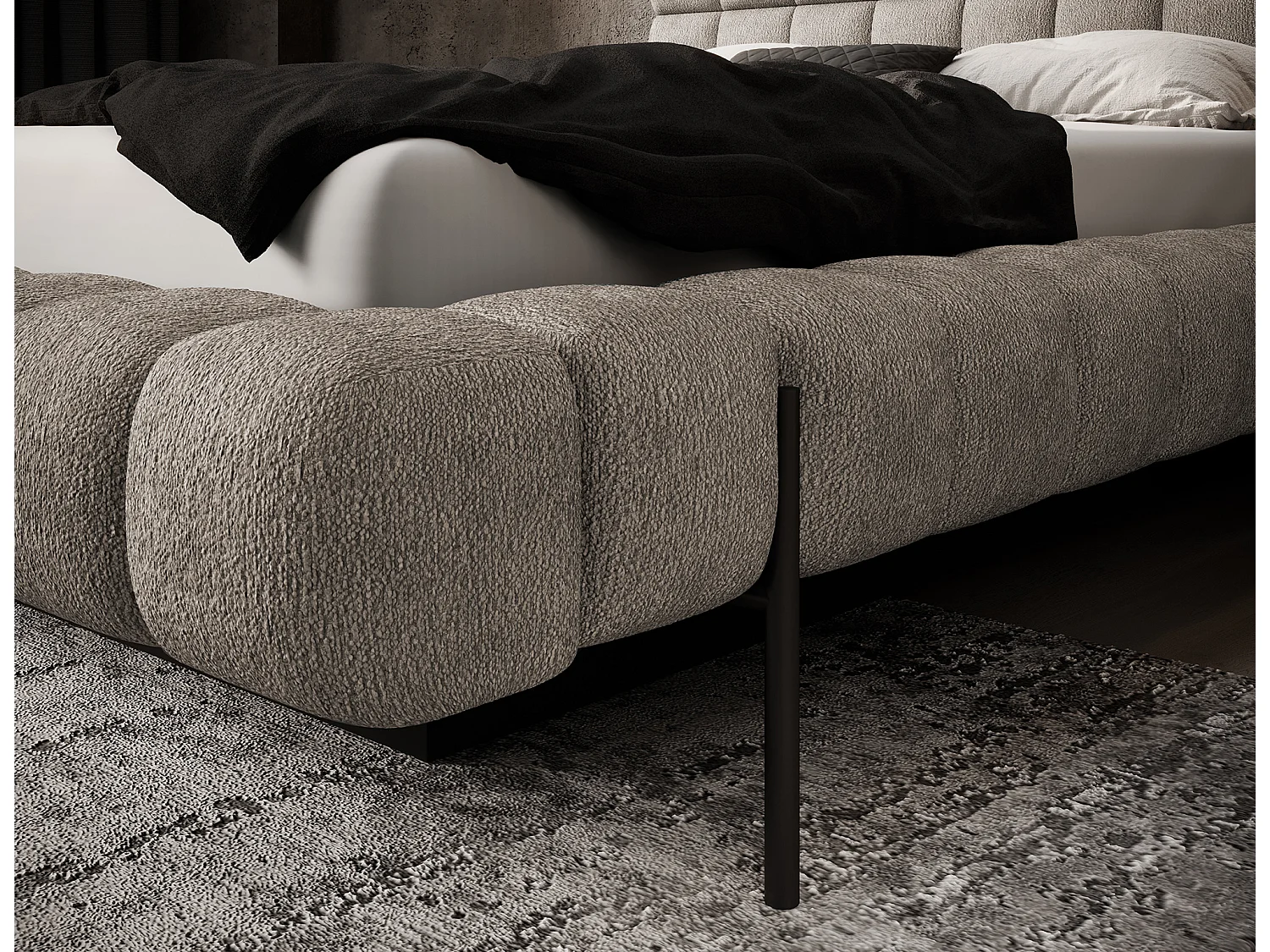 Lit avec coffre de rangement Kopa prestige – Revêtement tissu capitonné-Beige-160x200