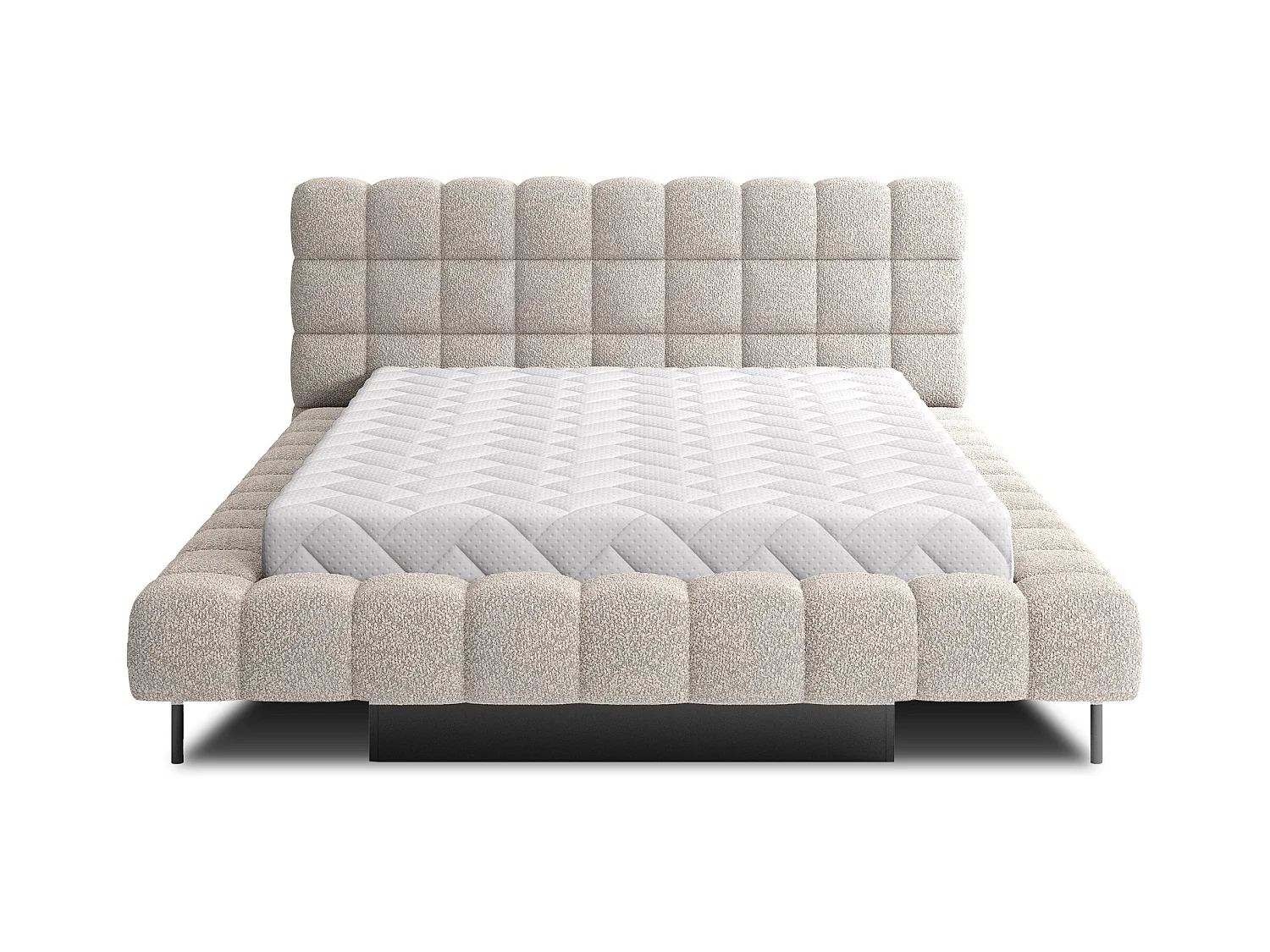 Lit avec coffre de rangement Kopa prestige – Revêtement tissu capitonné-Beige clair-140x200