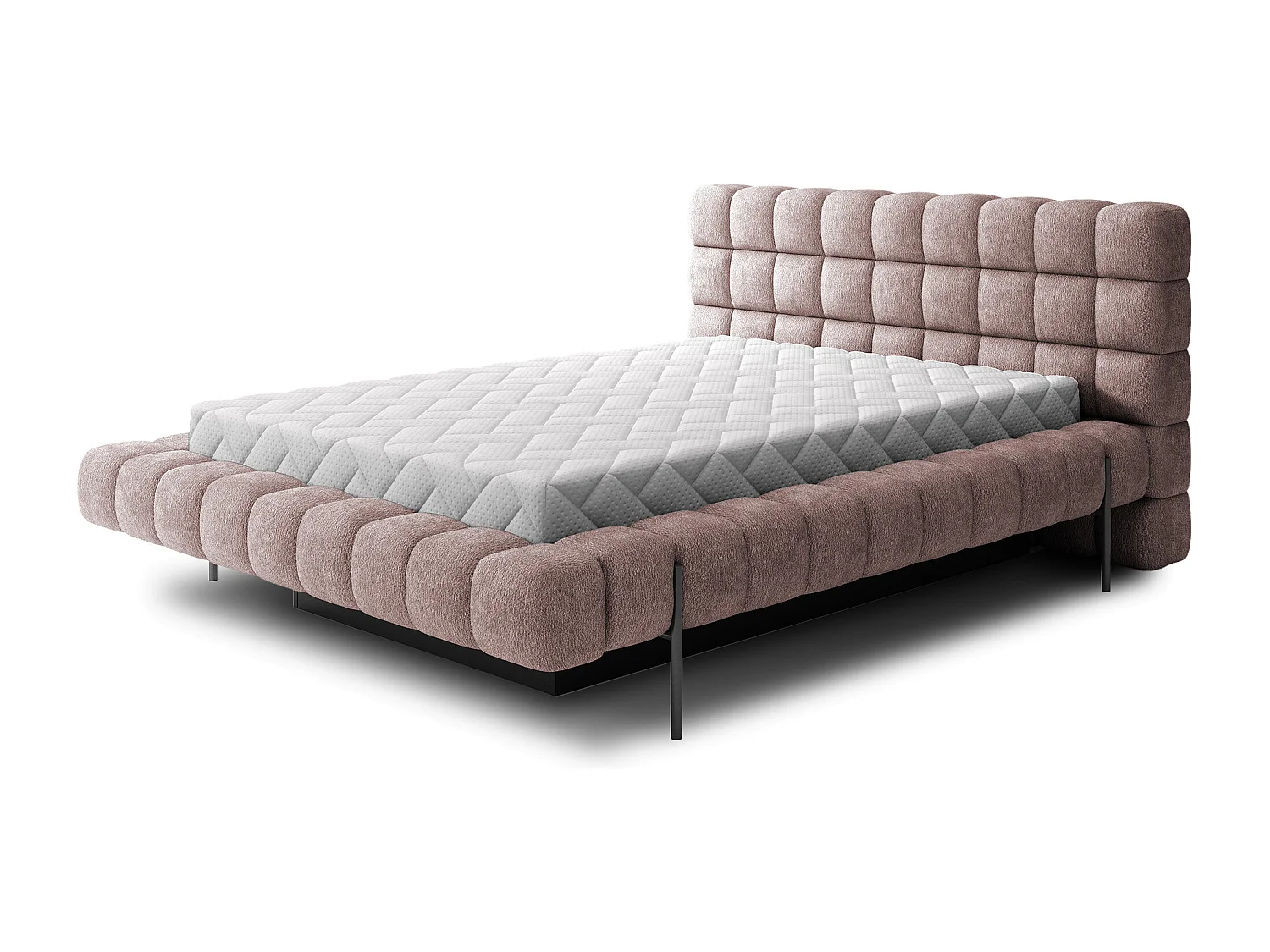 Lit avec coffre de rangement Kopa prestige – Revêtement tissu capitonné-Rose clair-160x200