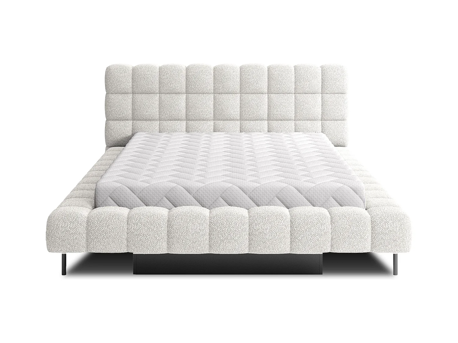 Lit avec coffre de rangement Kopa prestige – Revêtement tissu capitonné-Blanc-180x200