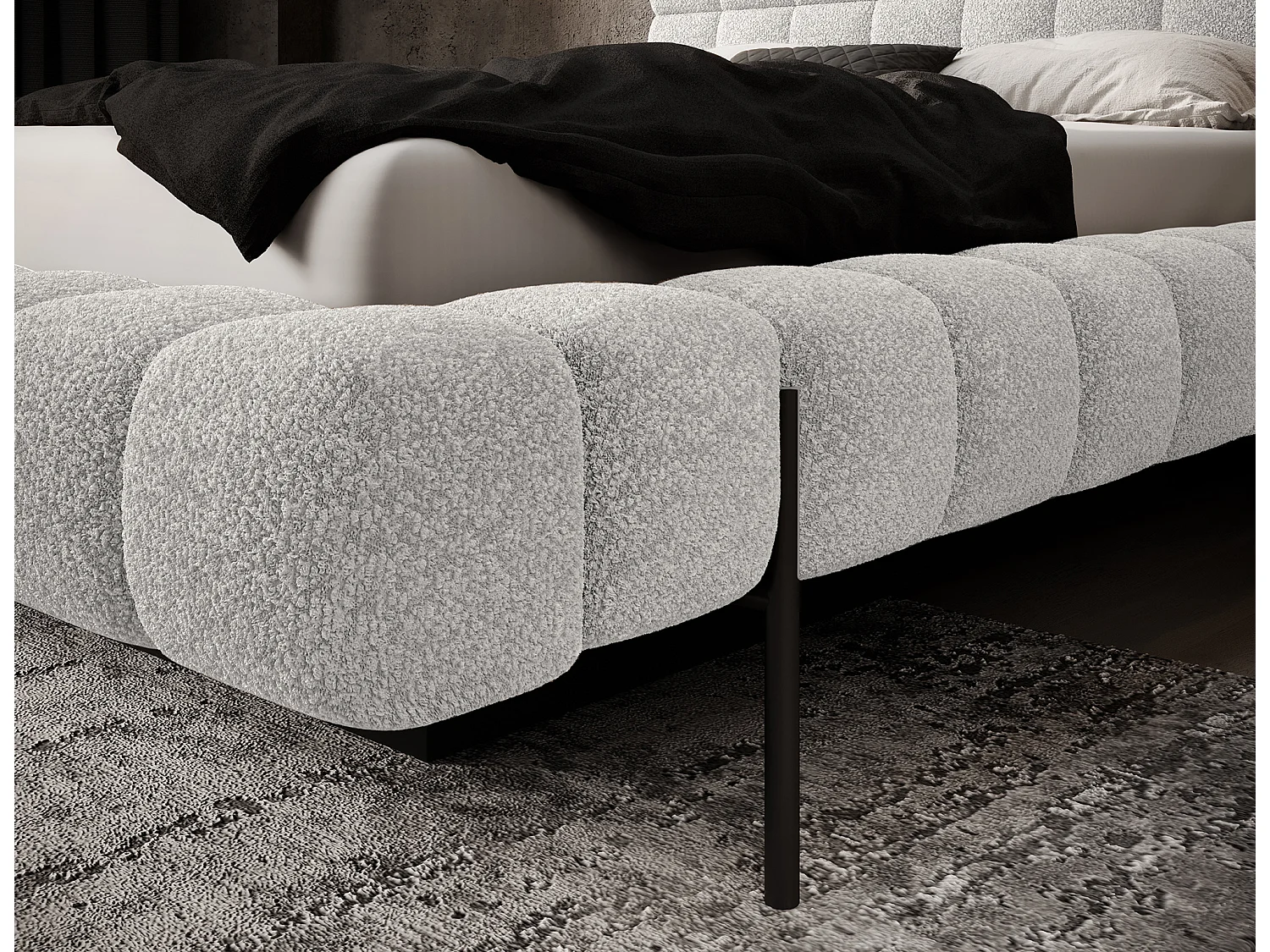 Lit avec coffre de rangement Kopa prestige – Revêtement tissu capitonné-Blanc-180x200