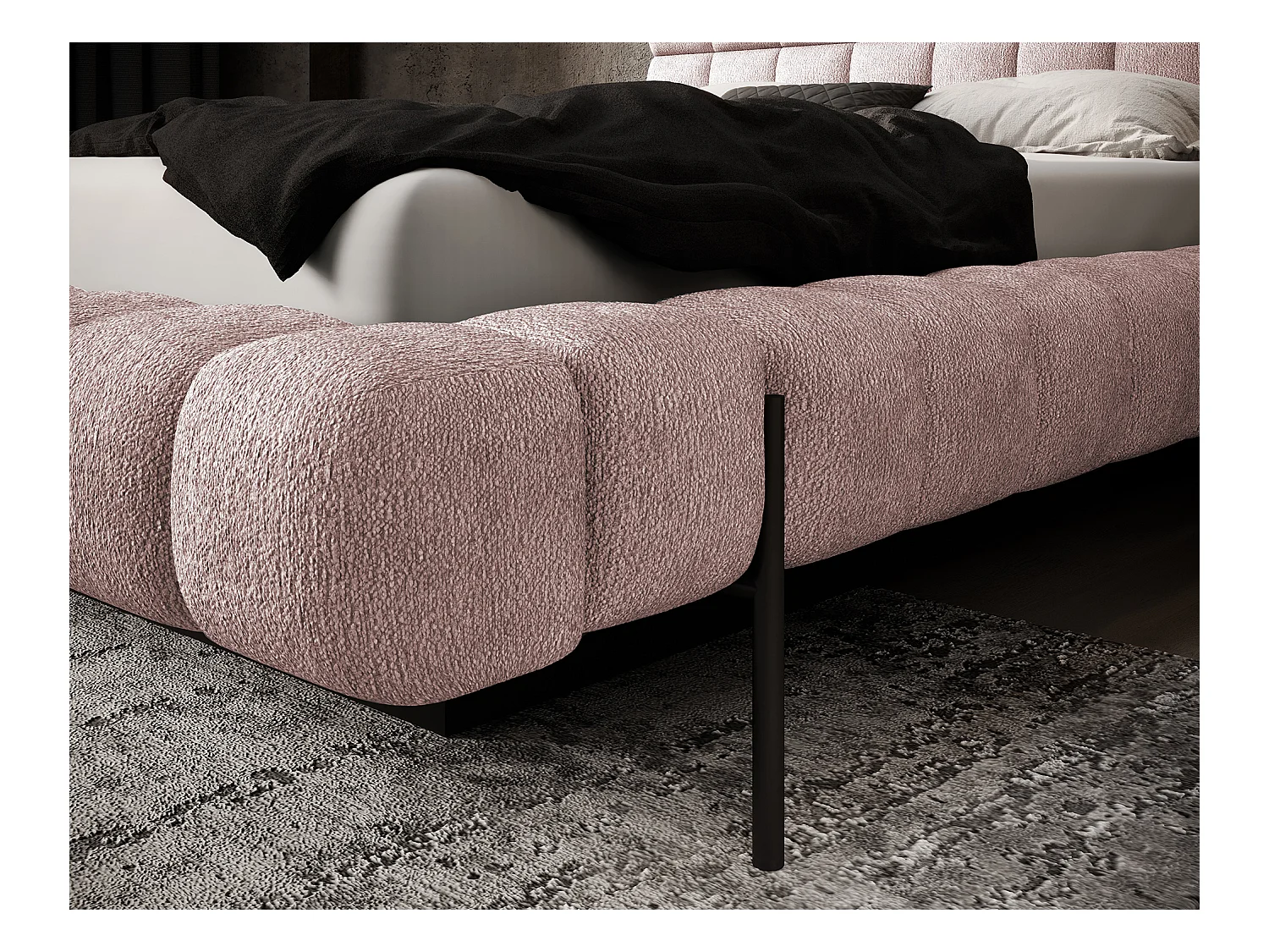 Lit avec coffre de rangement Kopa prestige – Revêtement tissu capitonné-Rose clair-180x200