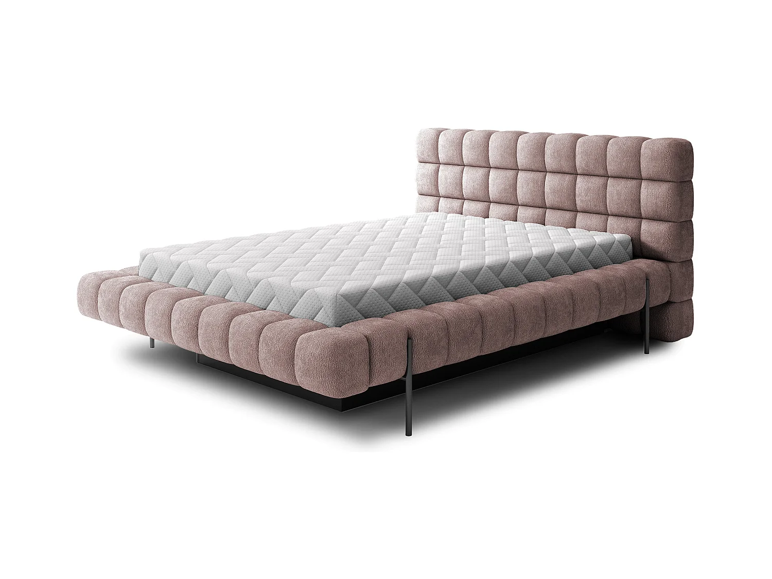 Lit avec coffre de rangement Kopa prestige – Revêtement tissu capitonné-Rose clair-180x200