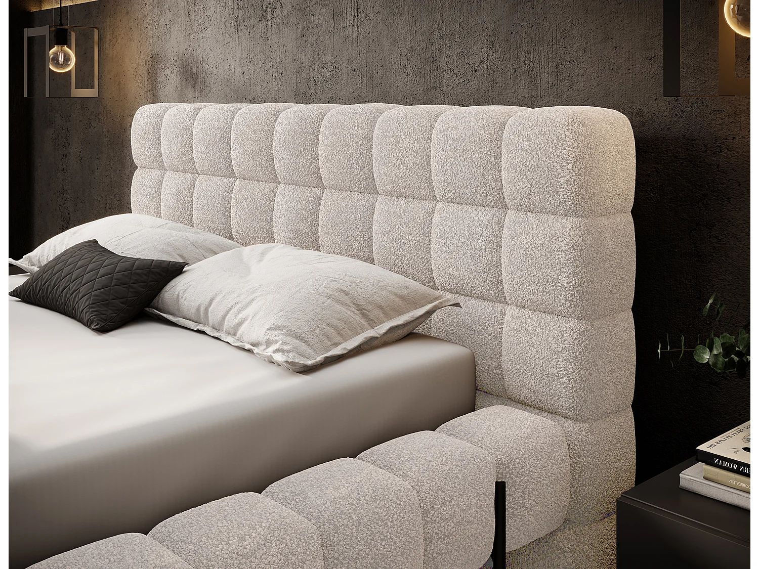 Lit avec coffre de rangement Kopa prestige – Revêtement tissu capitonné-Beige clair-180x200