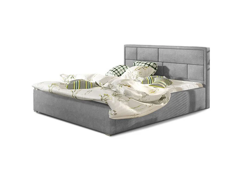 Lit adulte avec coffre de rangement Lenzo – Velours rembourré-Gris-160x200