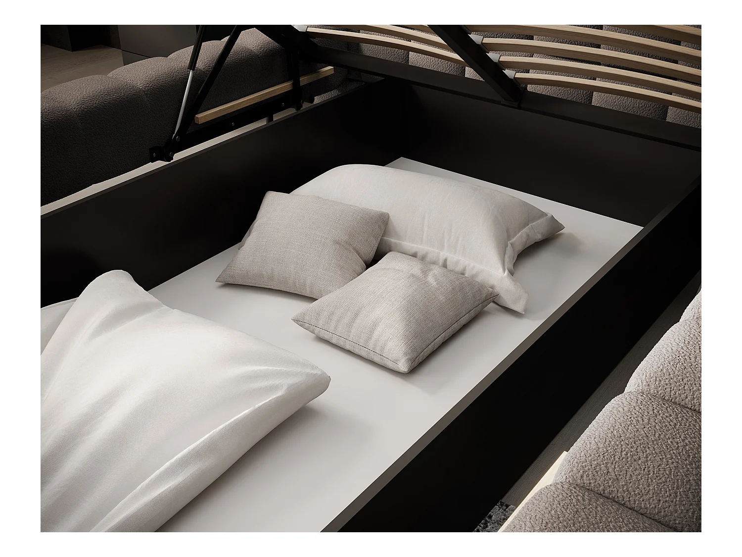 Bed met Kopa prestige opbergbox – Gewatteerde stoffen bekleding-Kleur Bruin-Slapen 140x200cm