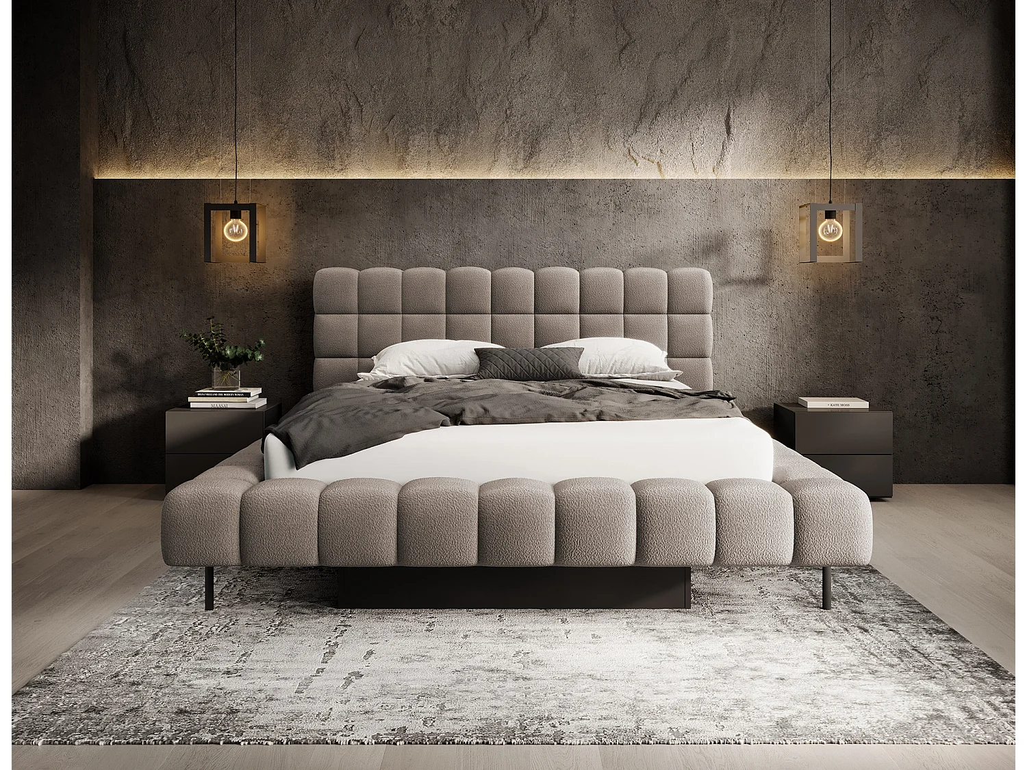 Bed met Kopa prestige opbergbox – Gewatteerde stoffen bekleding-Kleur Bruin-Slapen 140x200cm