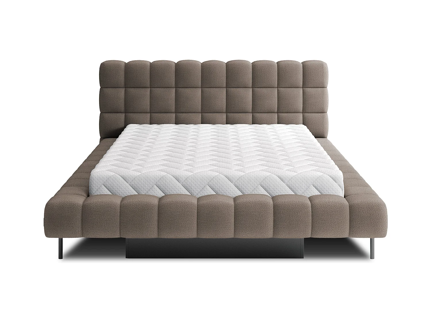 Lit avec coffre de rangement Kopa prestige – Revêtement tissu capitonné-Marron-140x200
