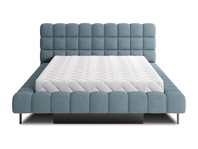 Lit avec coffre de rangement Kopa prestige – Revêtement tissu capitonné-Bleu charrette-180x200