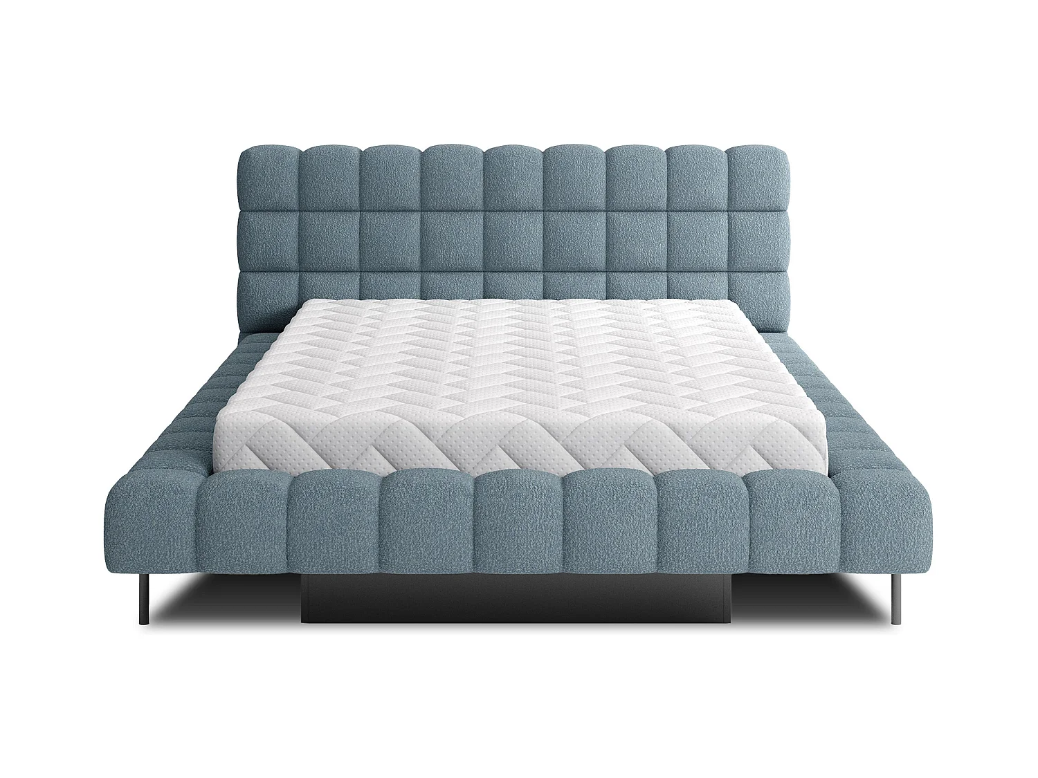 Lit avec coffre de rangement Kopa prestige – Revêtement tissu capitonné-Bleu charrette-180x200