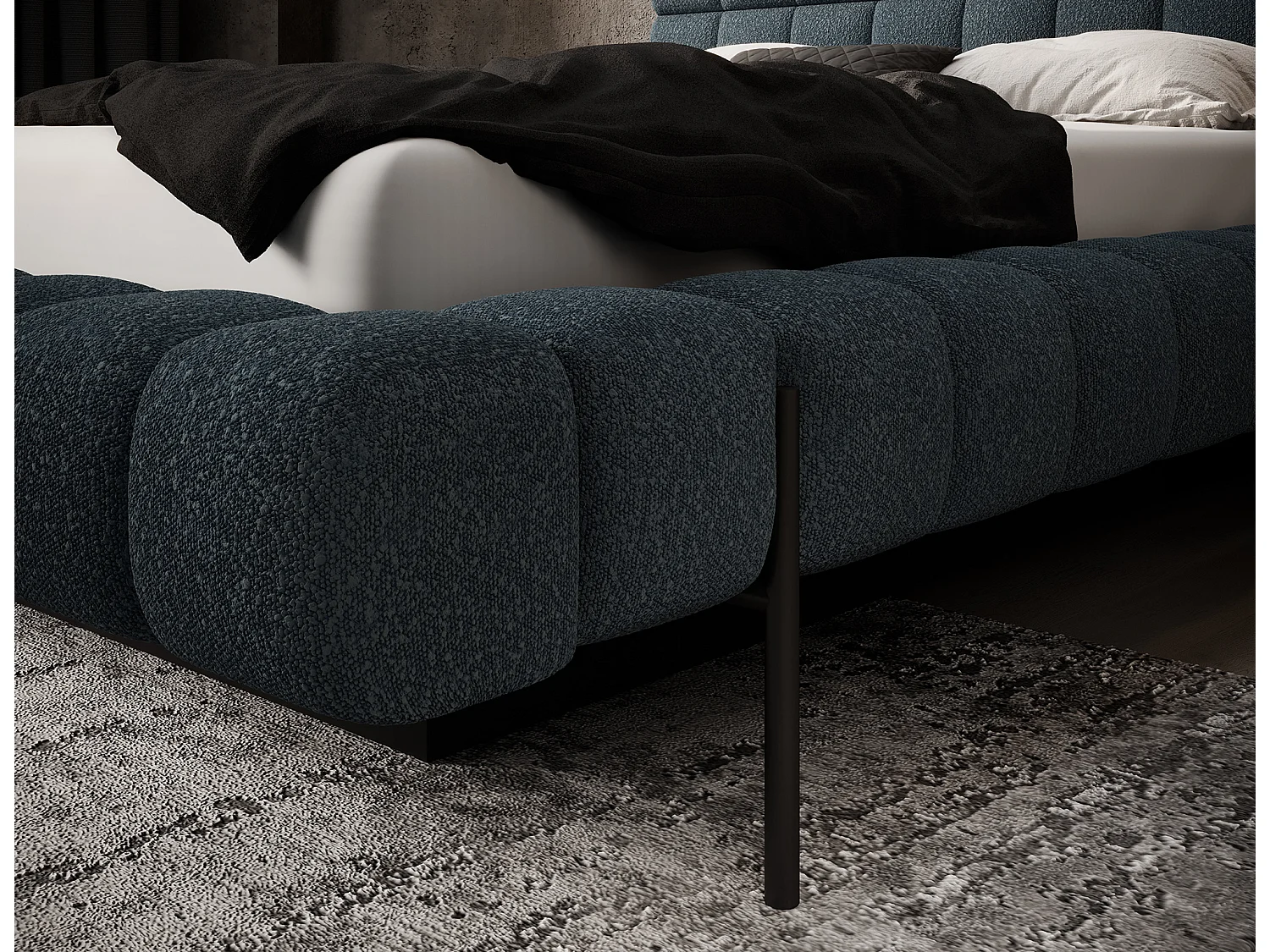 Lit avec coffre de rangement Kopa prestige – Revêtement tissu capitonné-Bleu charrette-180x200