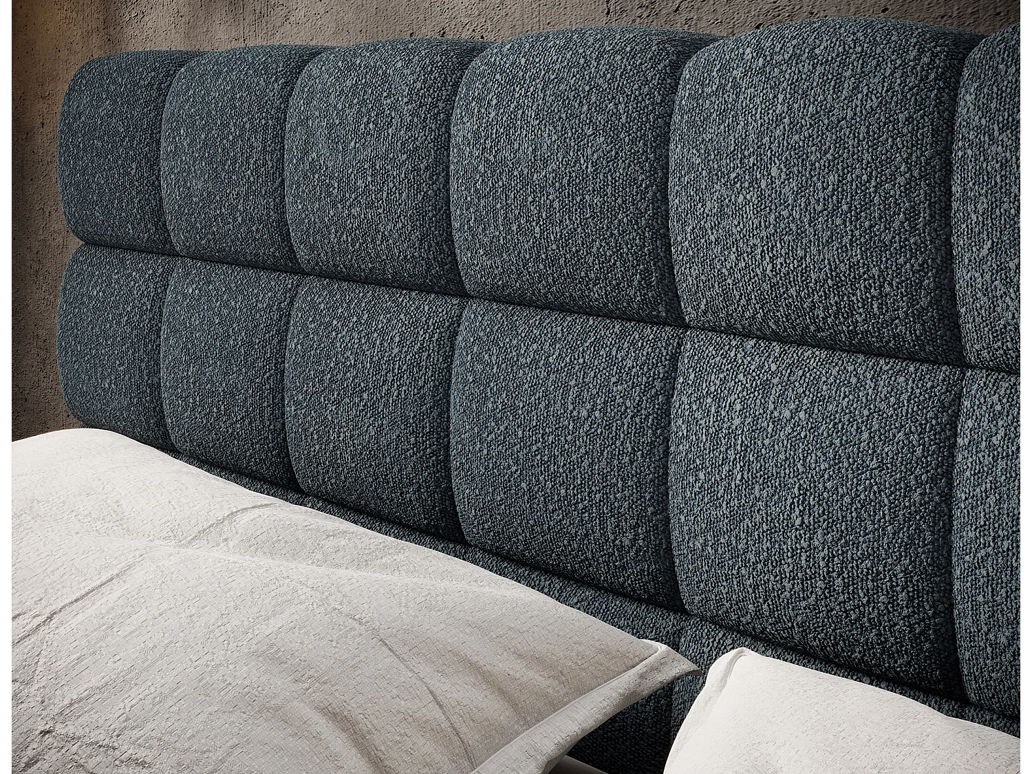 Lit avec coffre de rangement Kopa prestige – Revêtement tissu capitonné-Bleu charrette-180x200