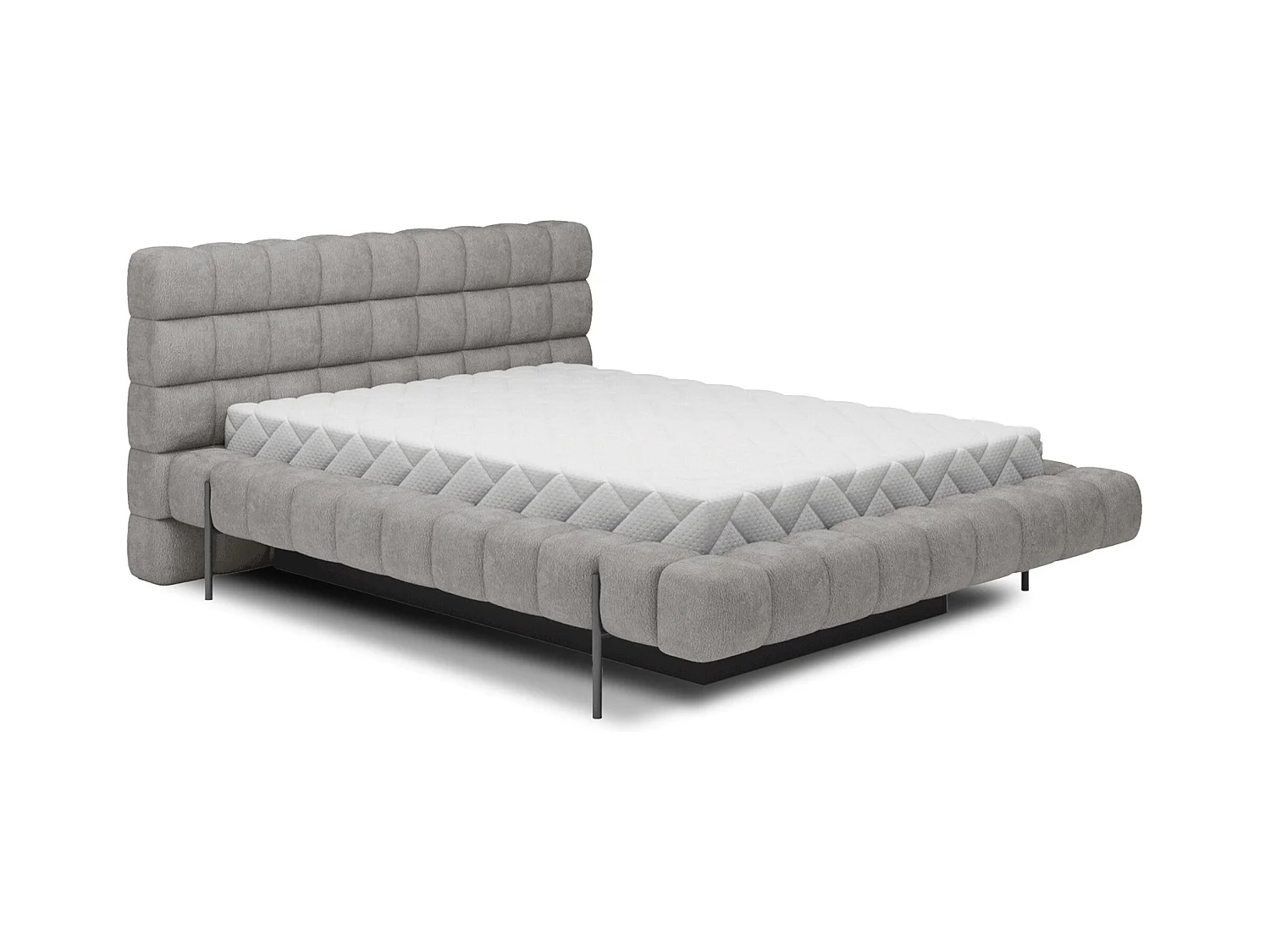 Bed met Kopa prestige opbergbox – Gewatteerde stoffen bekleding-Kleur Grijs-Slapen 160x200cm