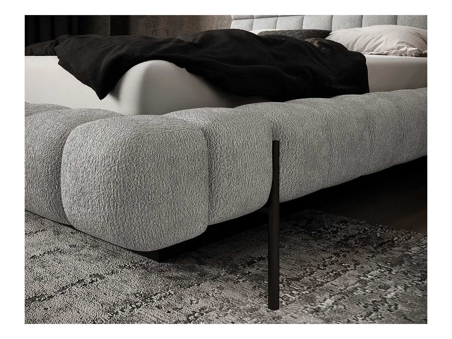 Bed met Kopa prestige opbergbox – Gewatteerde stoffen bekleding-Kleur Grijs-Slapen 160x200cm