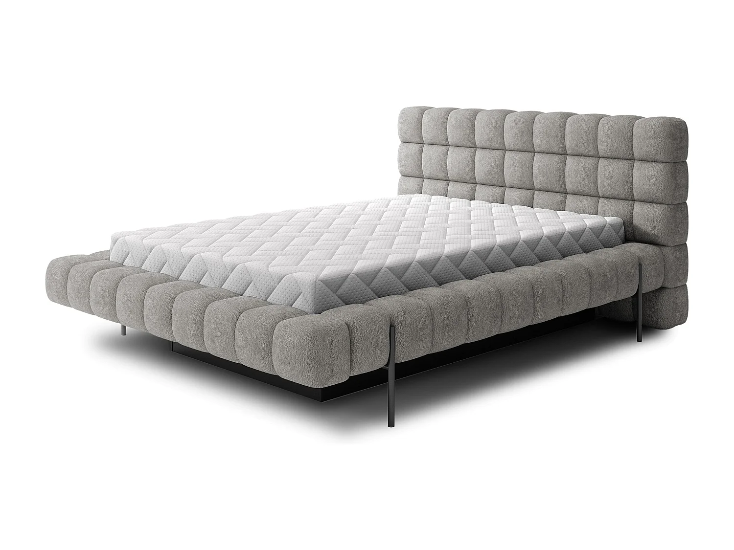 Lit avec coffre de rangement Kopa prestige – Revêtement tissu capitonné-Gris-160x200