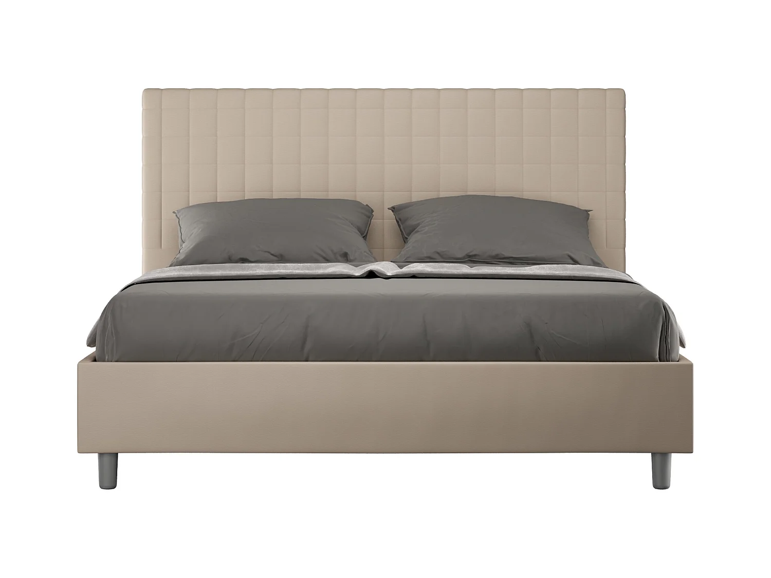 Lit matelassé à carreaux simili cuir Kunda-Beige-160x200-Option Avec coffre