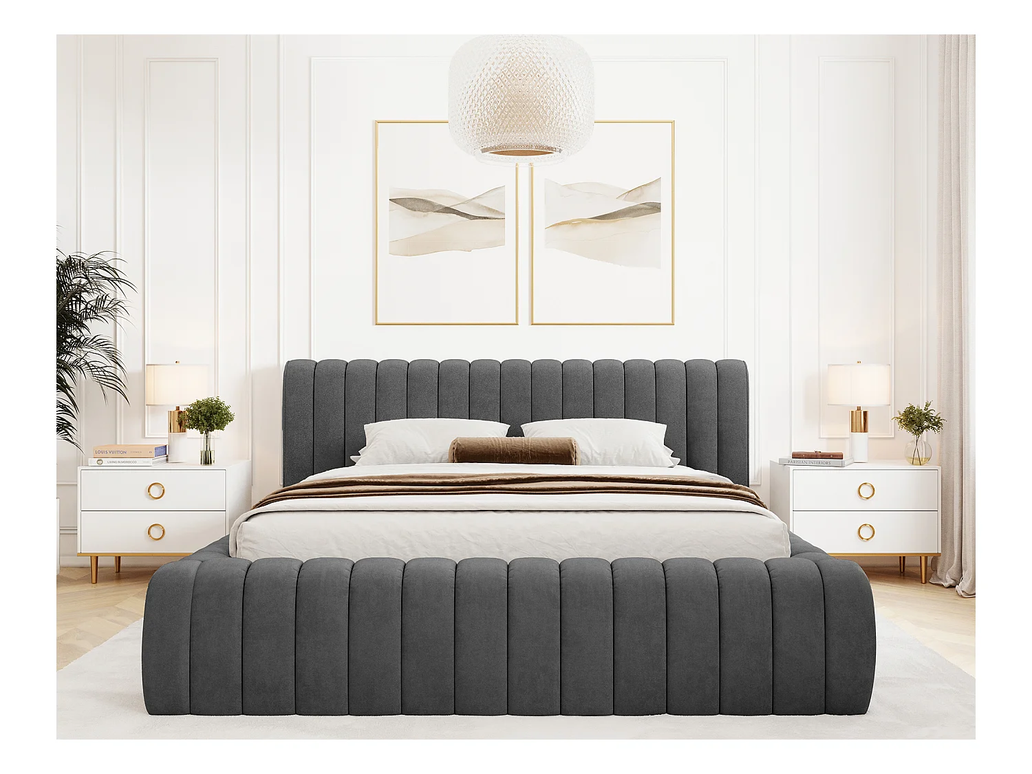 Lit coffre Madera prestige – Revêtement tissu tapissé-Gris anthracite-180x200