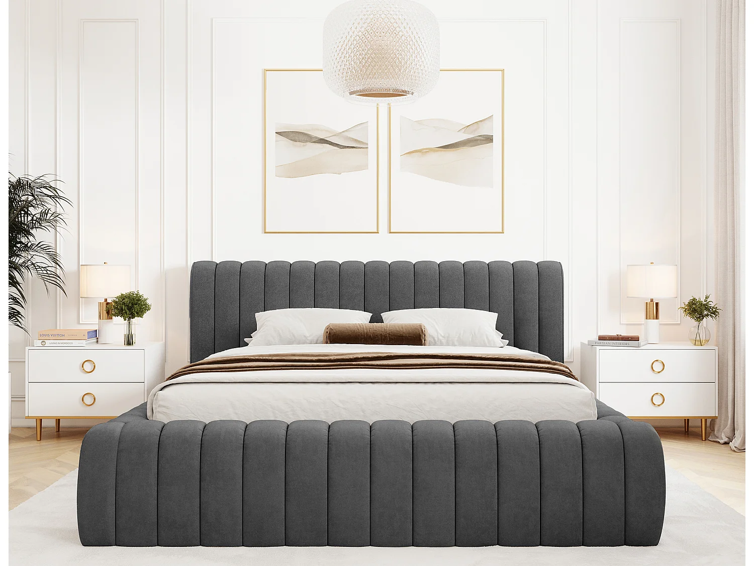 Lit coffre Madera prestige – Revêtement tissu tapissé-Gris anthracite-180x200