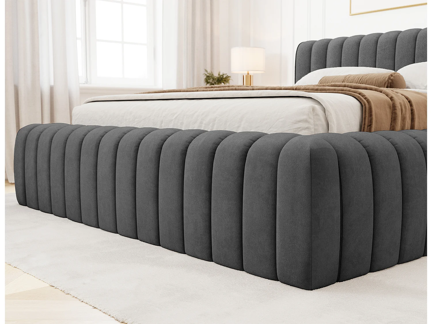 Lit coffre Madera prestige – Revêtement tissu tapissé-Gris anthracite-180x200