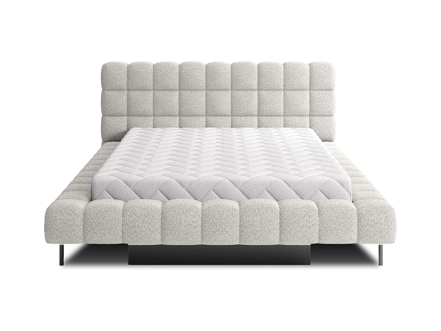 Bed met Kopa prestige opbergbox – Gewatteerde stoffen bekleding-Kleur Lichtgrijs-Slapen 140x200cm