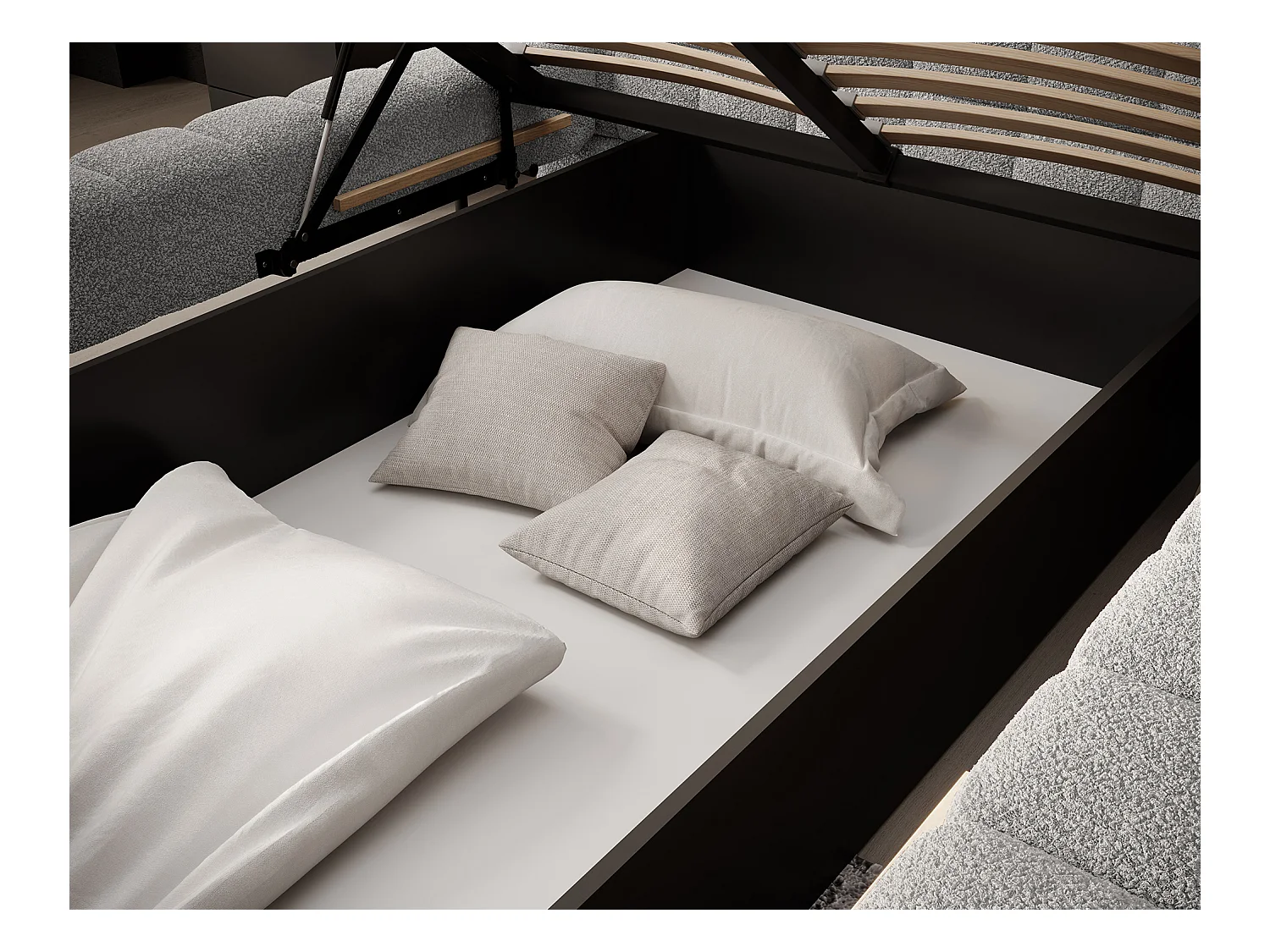 Bed met Kopa prestige opbergbox – Gewatteerde stoffen bekleding-Kleur Lichtgrijs-Slapen 140x200cm