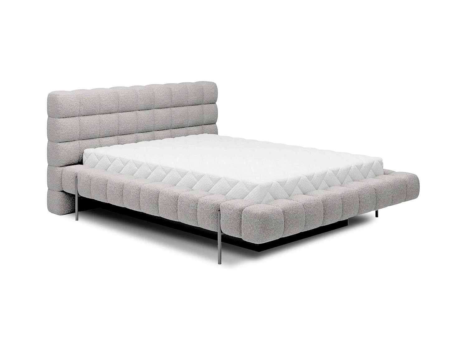 Bed met Kopa prestige opbergbox – Gewatteerde stoffen bekleding-Kleur Lichtgrijs-Slapen 140x200cm