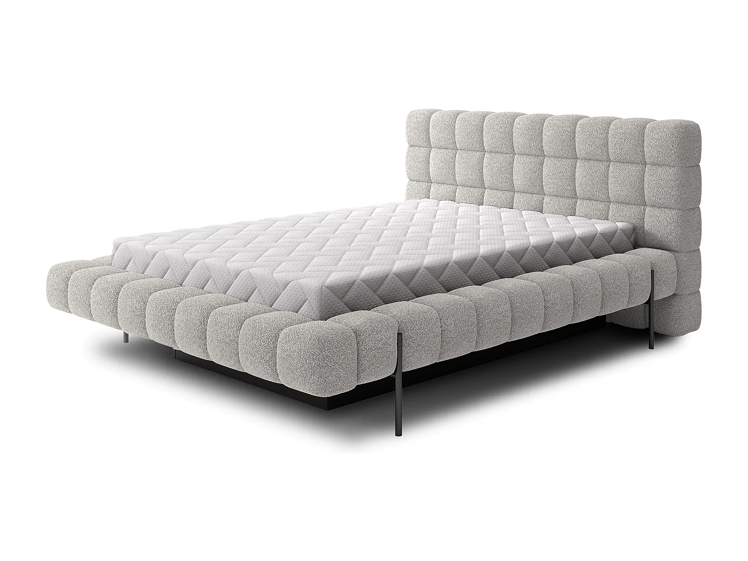 Bed met Kopa prestige opbergbox – Gewatteerde stoffen bekleding-Kleur Lichtgrijs-Slapen 140x200cm