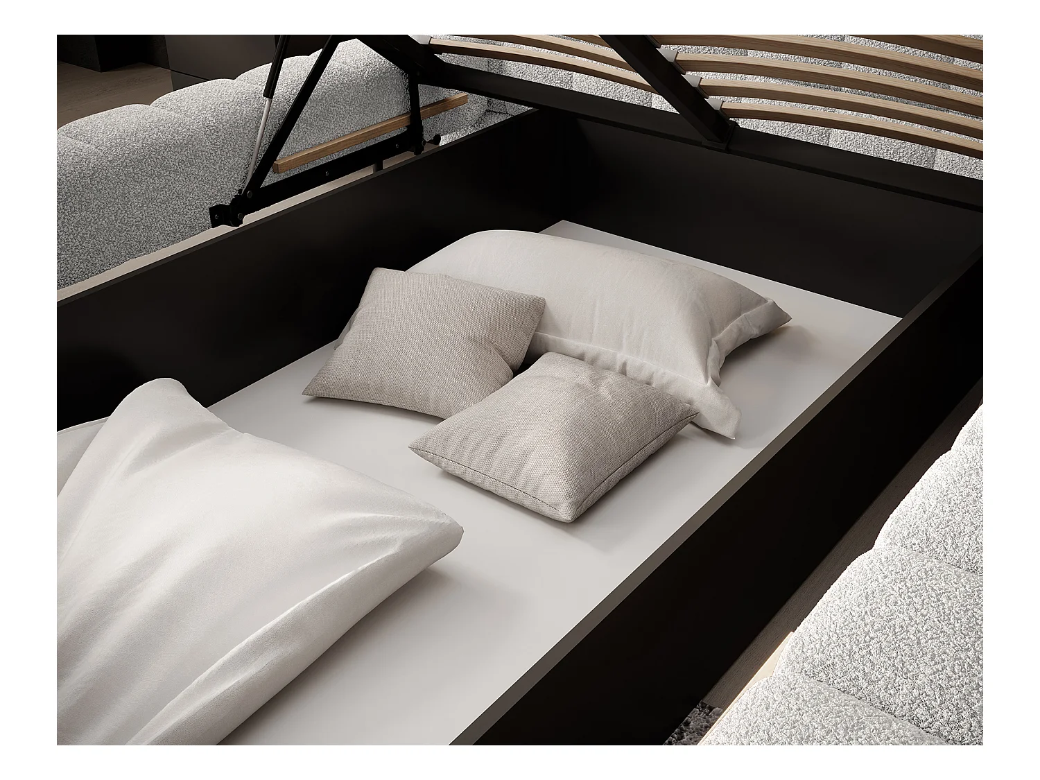 Lit avec coffre de rangement Kopa prestige – Revêtement tissu capitonné-Blanc-140x200