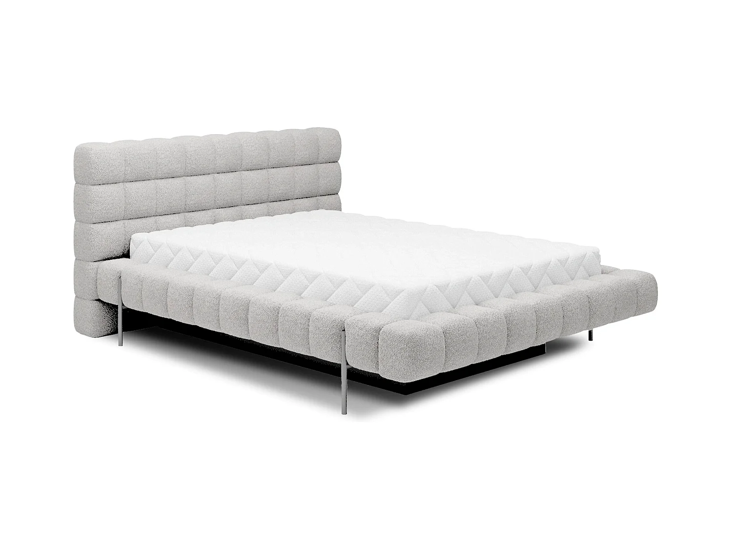 Lit avec coffre de rangement Kopa prestige – Revêtement tissu capitonné-Blanc-140x200