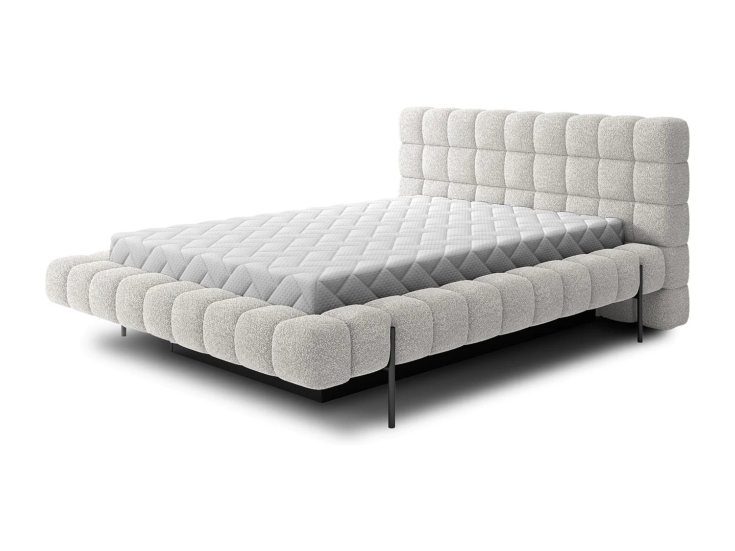 Lit avec coffre de rangement Kopa prestige – Revêtement tissu capitonné-Blanc-140x200