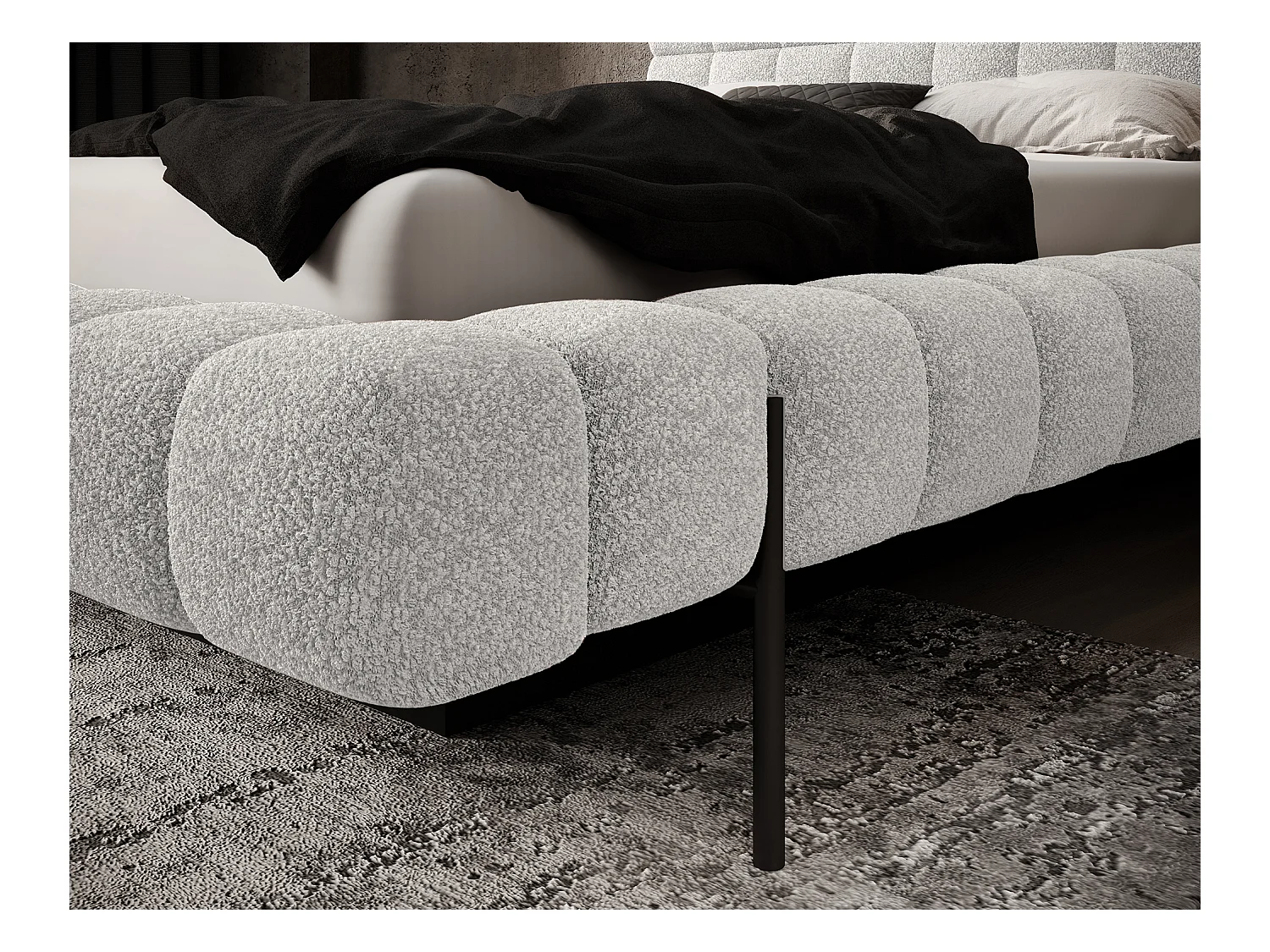 Lit avec coffre de rangement Kopa prestige – Revêtement tissu capitonné-Blanc-140x200